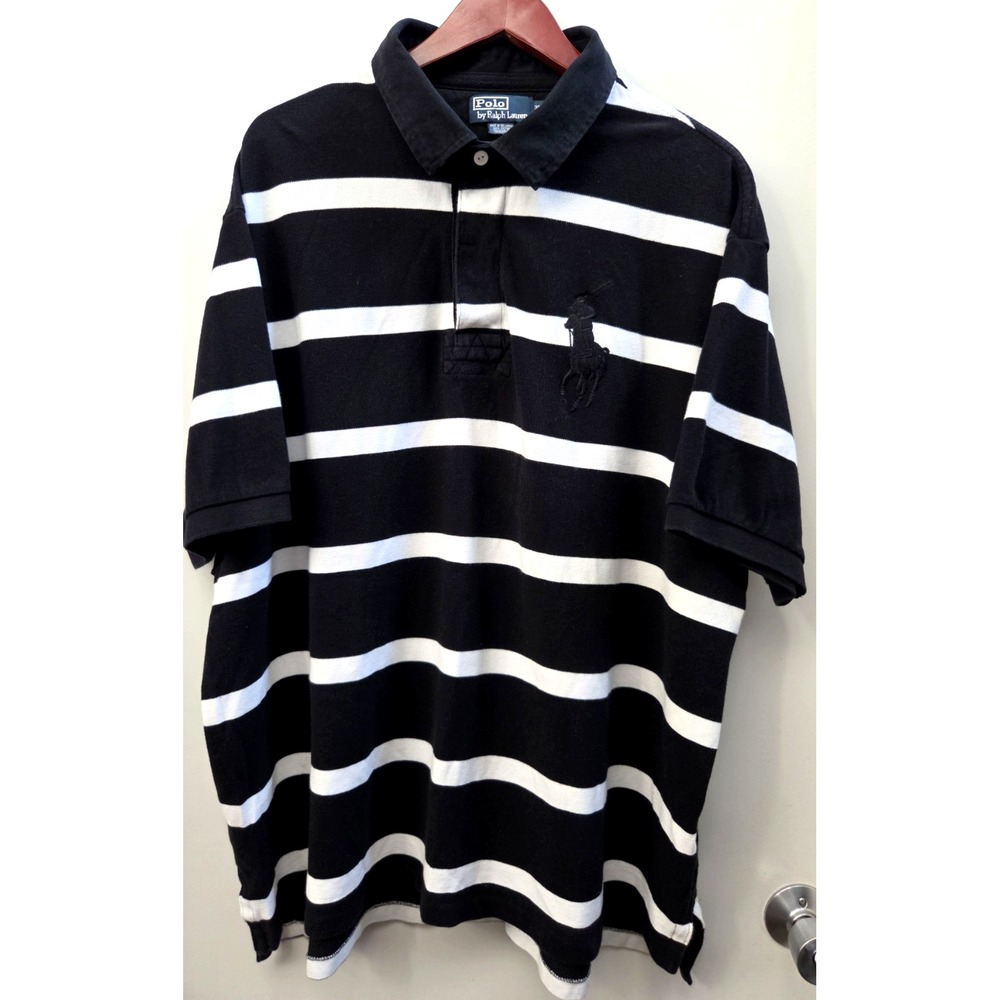 POLO by Ralph Lauren Big Pony Rugby Polo 3XB Striped Black/White S Sleeve Shirt - Picture 3 of 12